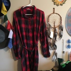 Flannel Button Up Fringe Dress